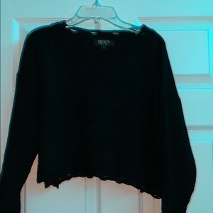 Distressed crop sweater